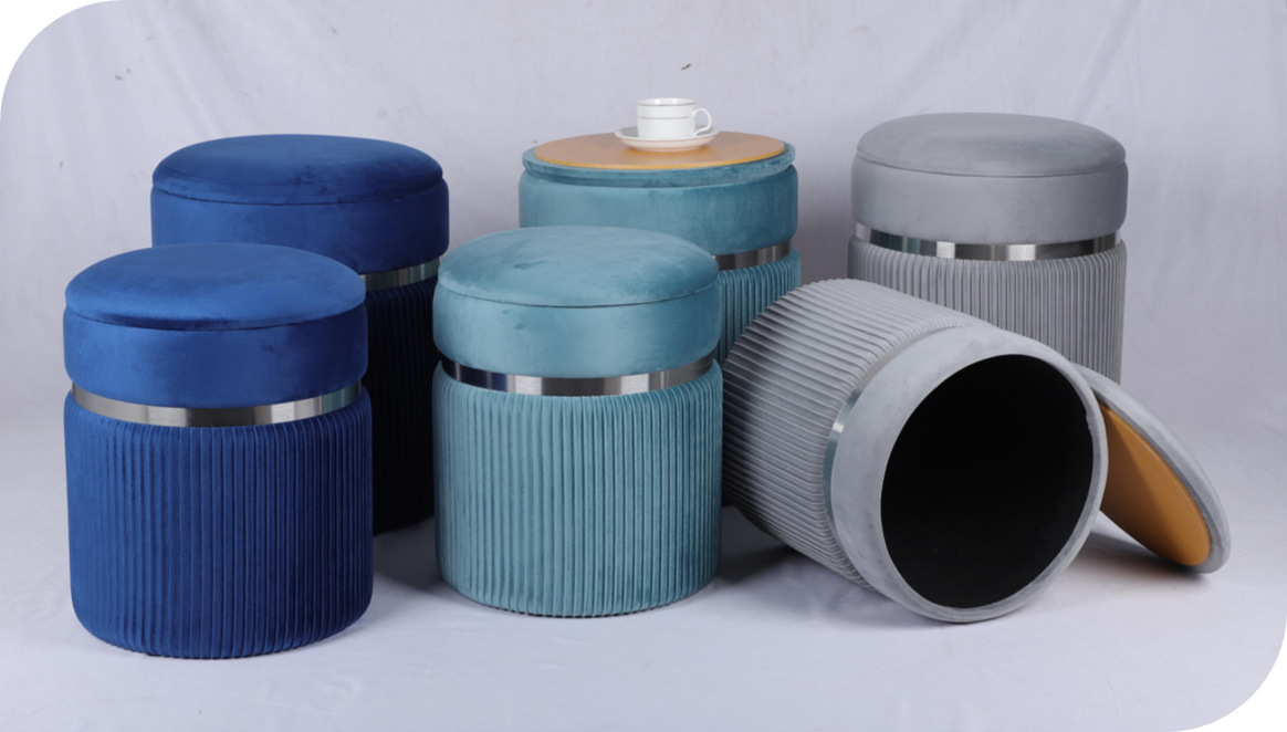 S/2 Stainless Steel Ring Storage Ottoman