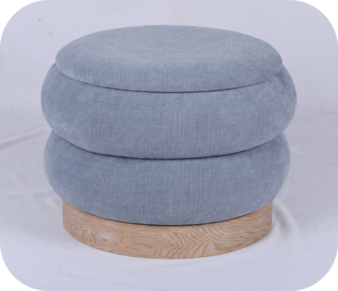 Round Storage Ottoman with wood Base