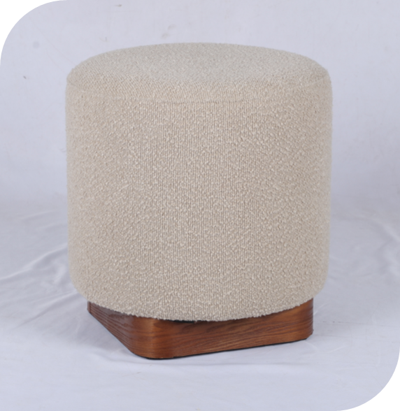 Round Ottoman with Square Wood Base